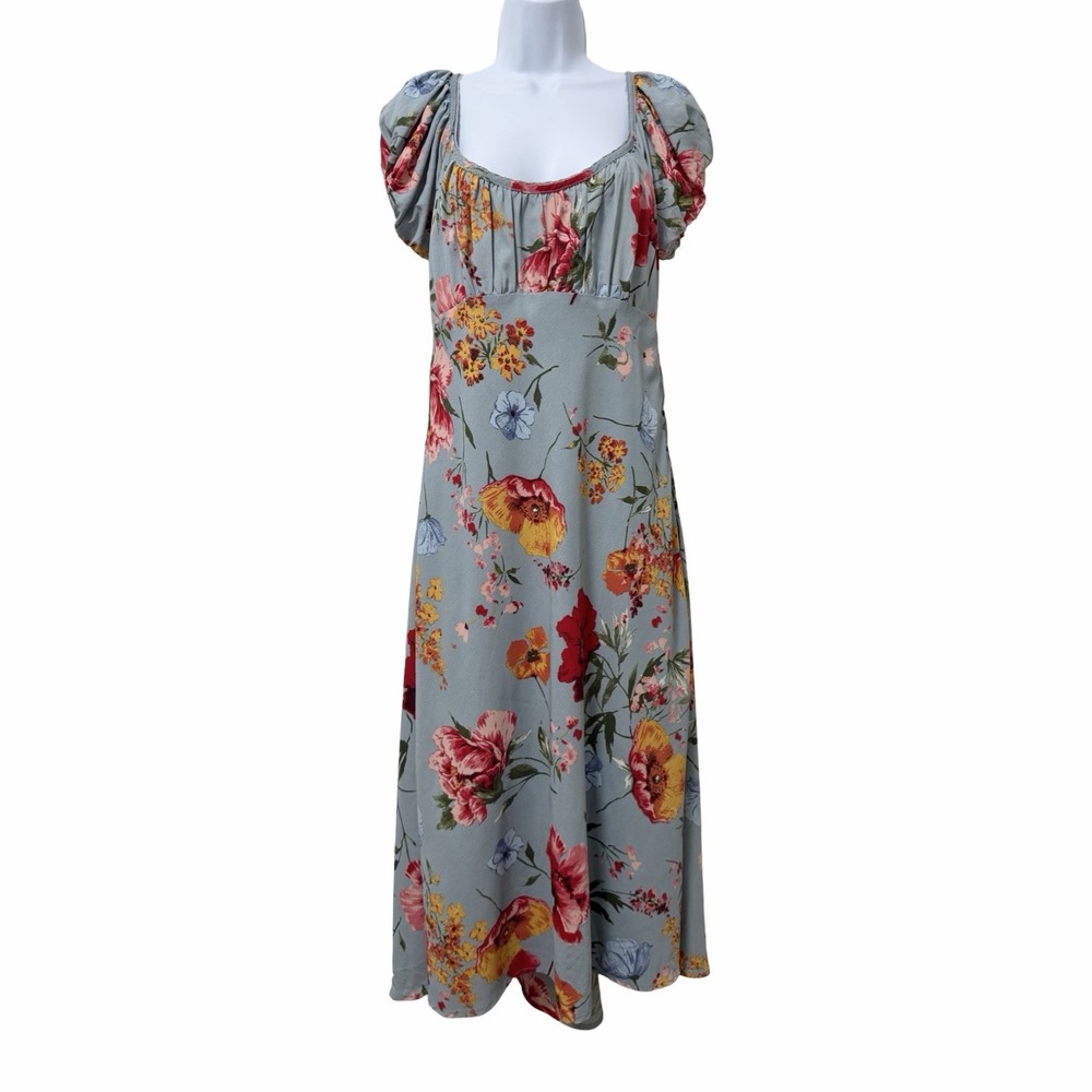 ASTR The Label Floral Empire Waist Midi Dress Size M Pixie Blue Cottagecore
